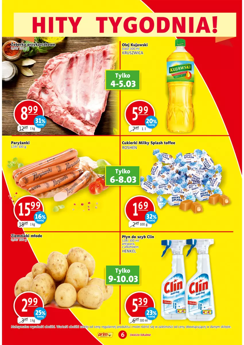 Gazetka promocyjna Prim Market - Gazetka - ważna 04.03 do 10.03.2021 - strona 6 - produkty: Alkohole, Clin, Cukier, Cukierki, Kujawski, Olej, Płyn do szyb, Ryż, Sok, Ziemniaki