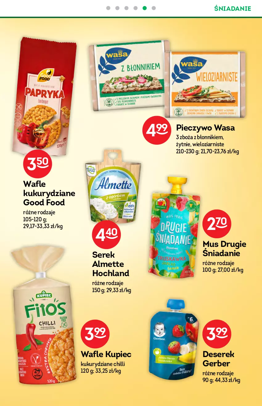 Gazetka promocyjna Żabka - ważna 09.06 do 22.06.2021 - strona 35 - produkty: Almette, Deser, Gerber, Hochland, Kupiec, Mus, Piec, Pieczywo, Ser, Serek, Wafle, Wasa