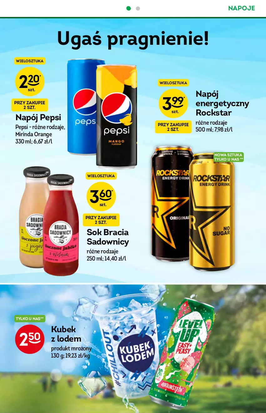 Gazetka promocyjna Żabka - ważna 25.08 do 31.08.2021 - strona 18 - produkty: Kubek, Mirinda, Napój, Napój energetyczny, Napoje, O nas, Pepsi, Sok