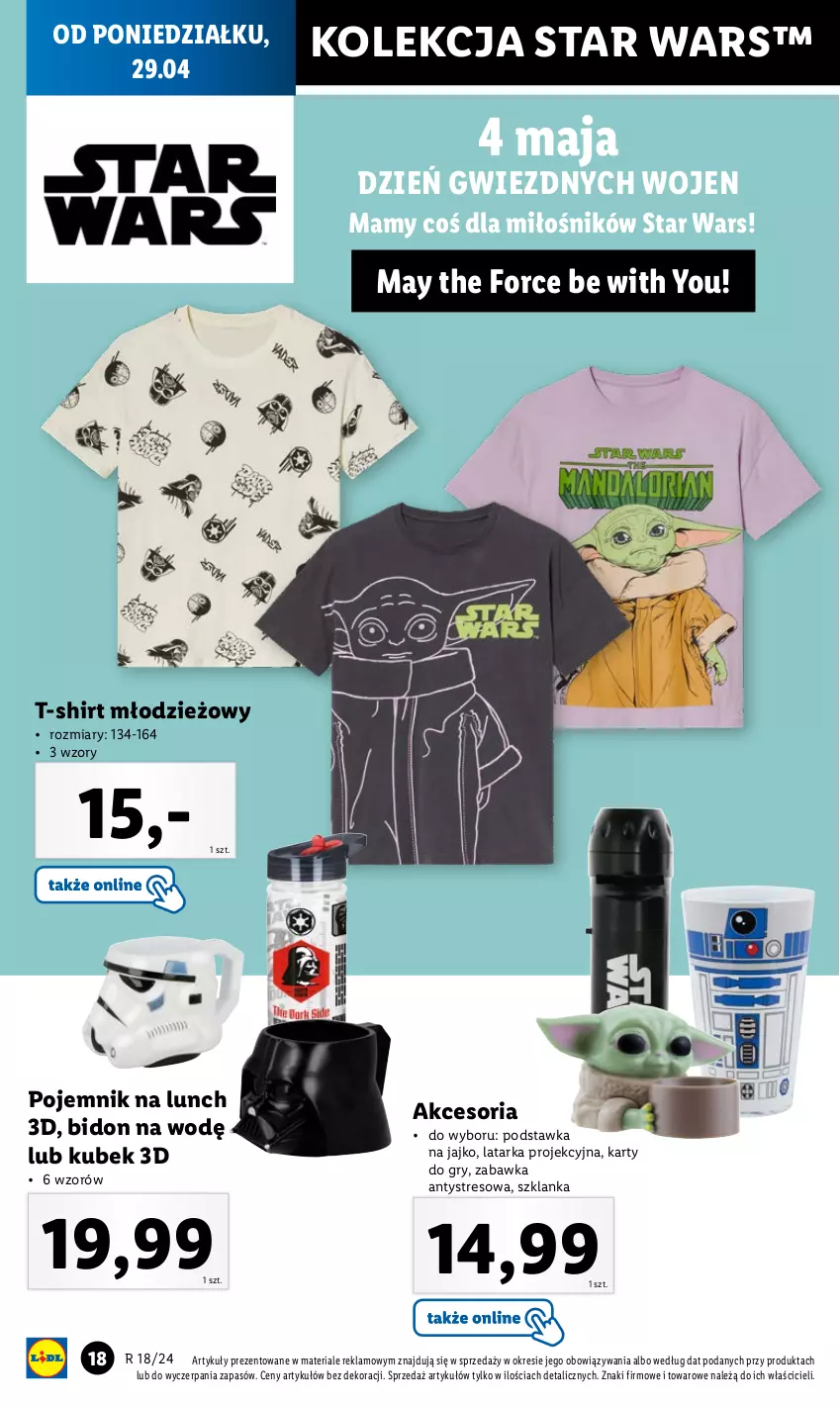 Gazetka promocyjna Lidl - GAZETKA - ważna 29.04 do 04.05.2024 - strona 20 - produkty: Gry, Kubek, Latarka, Pojemnik, Pojemnik na lunch, Star Wars, Szklanka, T-shirt, Tarka, Zabawka