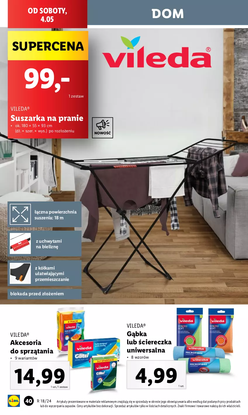 Gazetka promocyjna Lidl - GAZETKA - ważna 29.04 do 04.05.2024 - strona 42 - produkty: Suszarka, Suszarka na pranie, Vileda