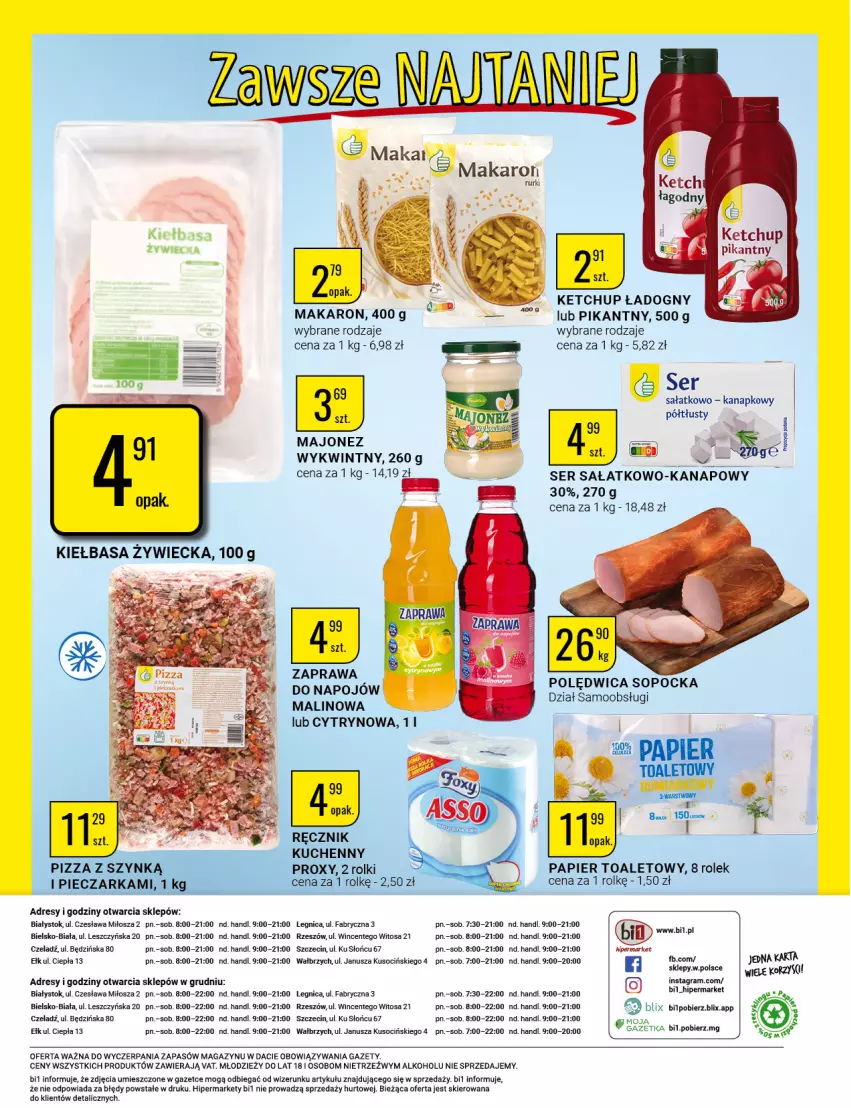 Gazetka promocyjna Bi1 - Świąteczne okazje - ważna 30.11 do 13.12.2022 - strona 20 - produkty: Dres, Fa, Gra, Ketchup, Majonez, Makaron, Papier, Papier toaletowy, Polędwica, Sałat, Ser