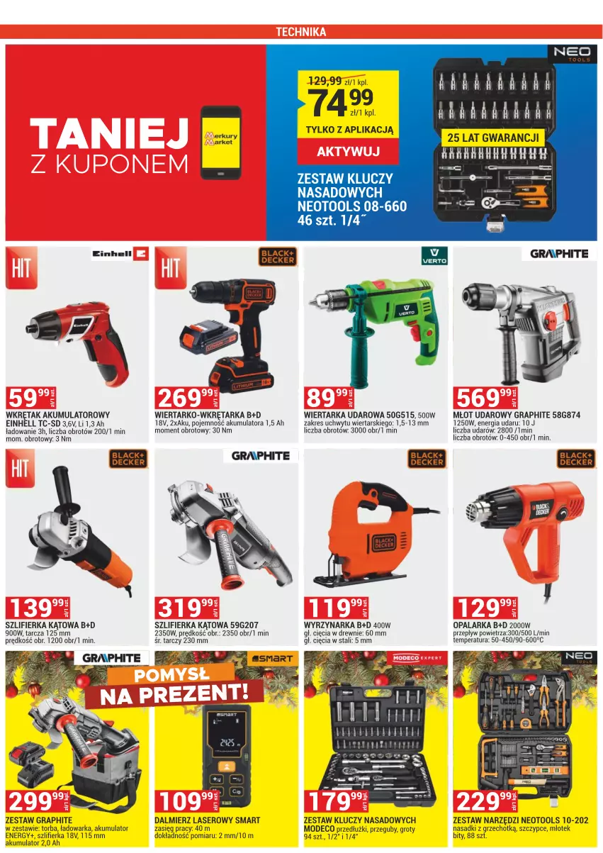 Gazetka promocyjna Merkury Market - ważna 01.12 do 31.12.2022 - strona 28 - produkty: Akumulator, Einhell, Gra, Lack, Młot, Młot udarowy, Młotek, Opalarka, Ser, Szczypce, Szlifierka, Szlifierka kątowa, Tarka, Torba, Warka, Wiertarka, Wiertarka udarowa, Wkręt, Wkrętak akumulatorowy, Wkrętarka, Wyrzynarka, Zestaw kluczy, Zestaw kluczy nasadowych, Zestaw narzędzi