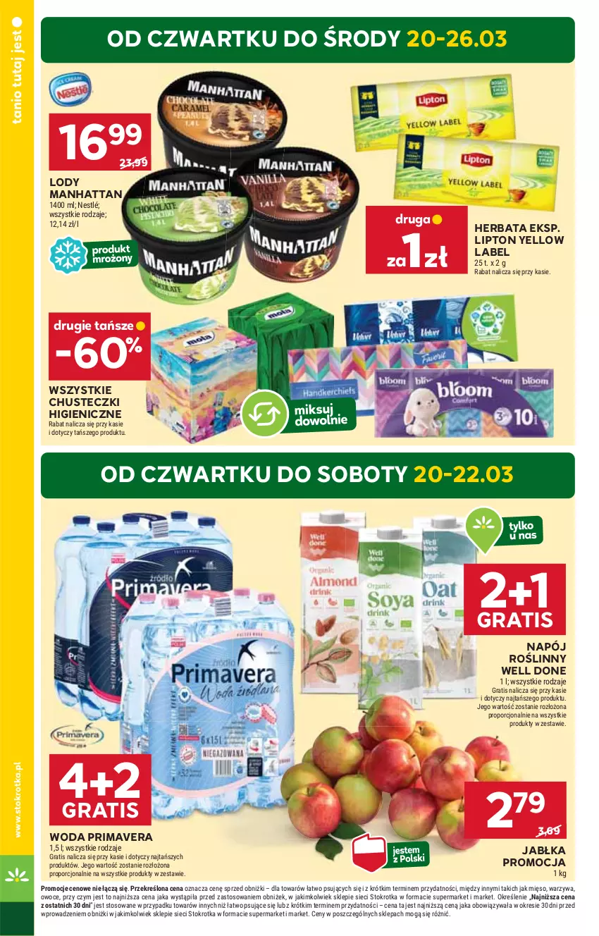 Gazetka promocyjna Stokrotka - Supermarket - ważna 20.03 do 26.03.2025 - strona 4 - produkty: Chusteczki, Gra, Herbata, HP, Jabłka, Lipton, Lody, Napój, Napój roślinny, Nestlé, Prima, Primavera, Woda