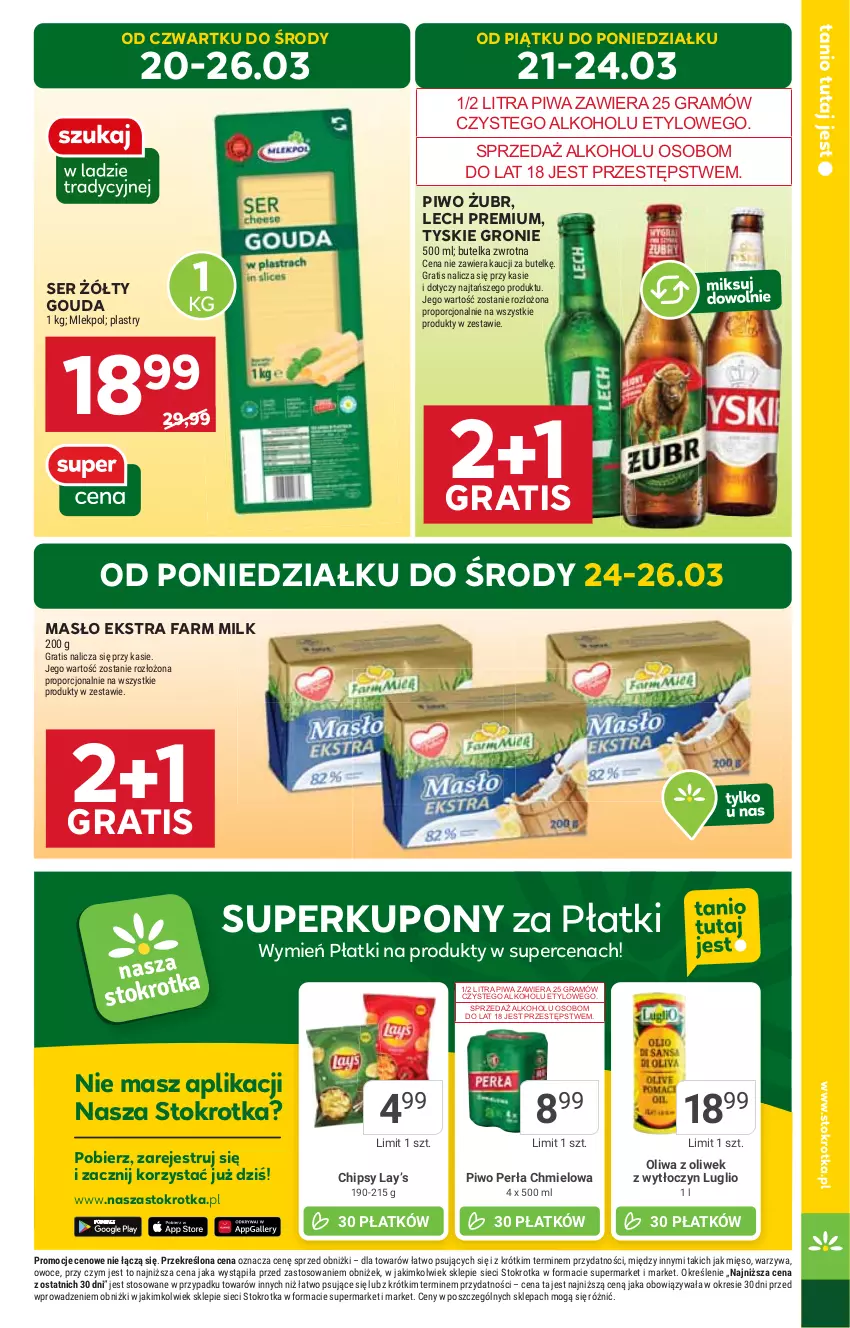 Gazetka promocyjna Stokrotka - Supermarket - ważna 20.03 do 26.03.2025 - strona 5 - produkty: Fa, Farm Milk, Gouda, Gra, HP, Lech Premium, Masło, Oliwa z oliwek, Piwa, Piwo, Ser, Tyskie