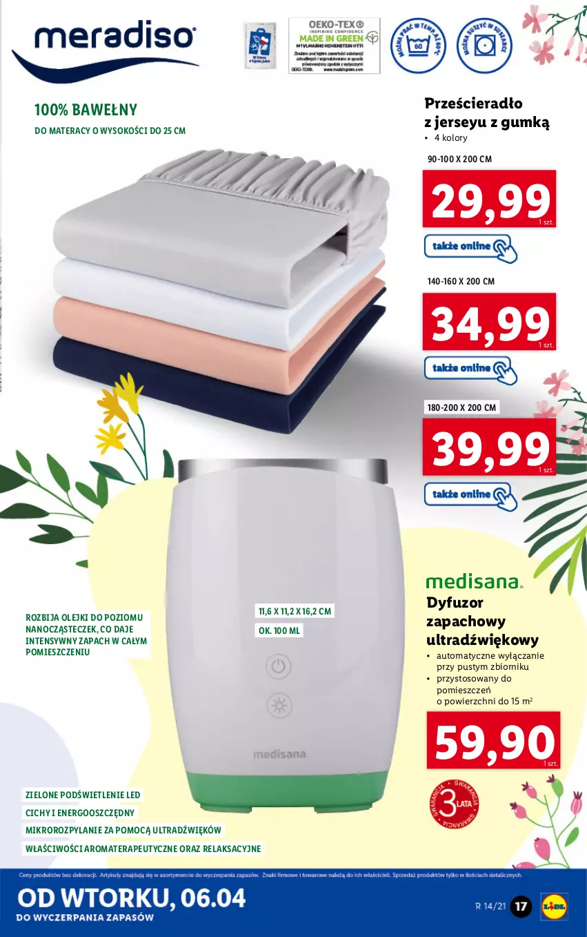 Gazetka promocyjna Lidl - GAZETKA - ważna 06.04 do 10.04.2021 - strona 17 - produkty: Dyfuzor zapachowy, Materac, Olej, Prześcieradło, Sok, Tera