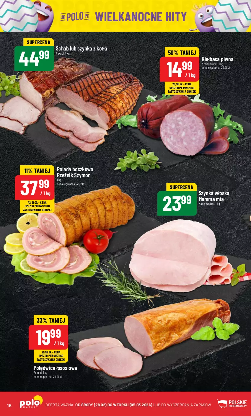 Gazetka promocyjna PoloMarket - Gazetka pomocyjna - ważna 28.02 do 05.03.2024 - strona 16 - produkty: Kiełbasa, Kiełbasa piwna, Madej Wróbel, Pekpol, Polędwica, Rolada, Sos, Szynka