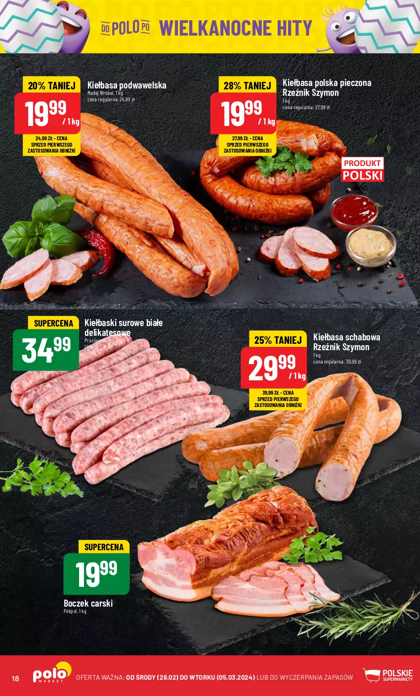 Gazetka promocyjna PoloMarket - Gazetka pomocyjna - ważna 28.02 do 05.03.2024 - strona 18 - produkty: Boczek, Cars, Kiełbasa, Kiełbasa podwawelska, Kiełbasa schabowa, Madej Wróbel, Pekpol, Piec, Wawel