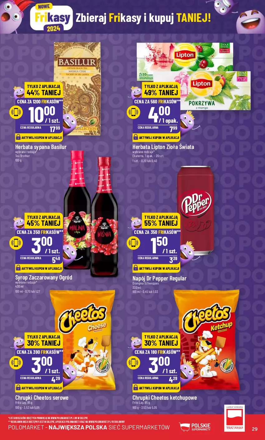 Gazetka promocyjna PoloMarket - Gazetka pomocyjna - ważna 28.02 do 05.03.2024 - strona 29 - produkty: Brother, Cheetos, Chrupki, Gin, Herbata, Ketchup, Lipton, Napój, Ogród, Schweppes, Ser, Syrop