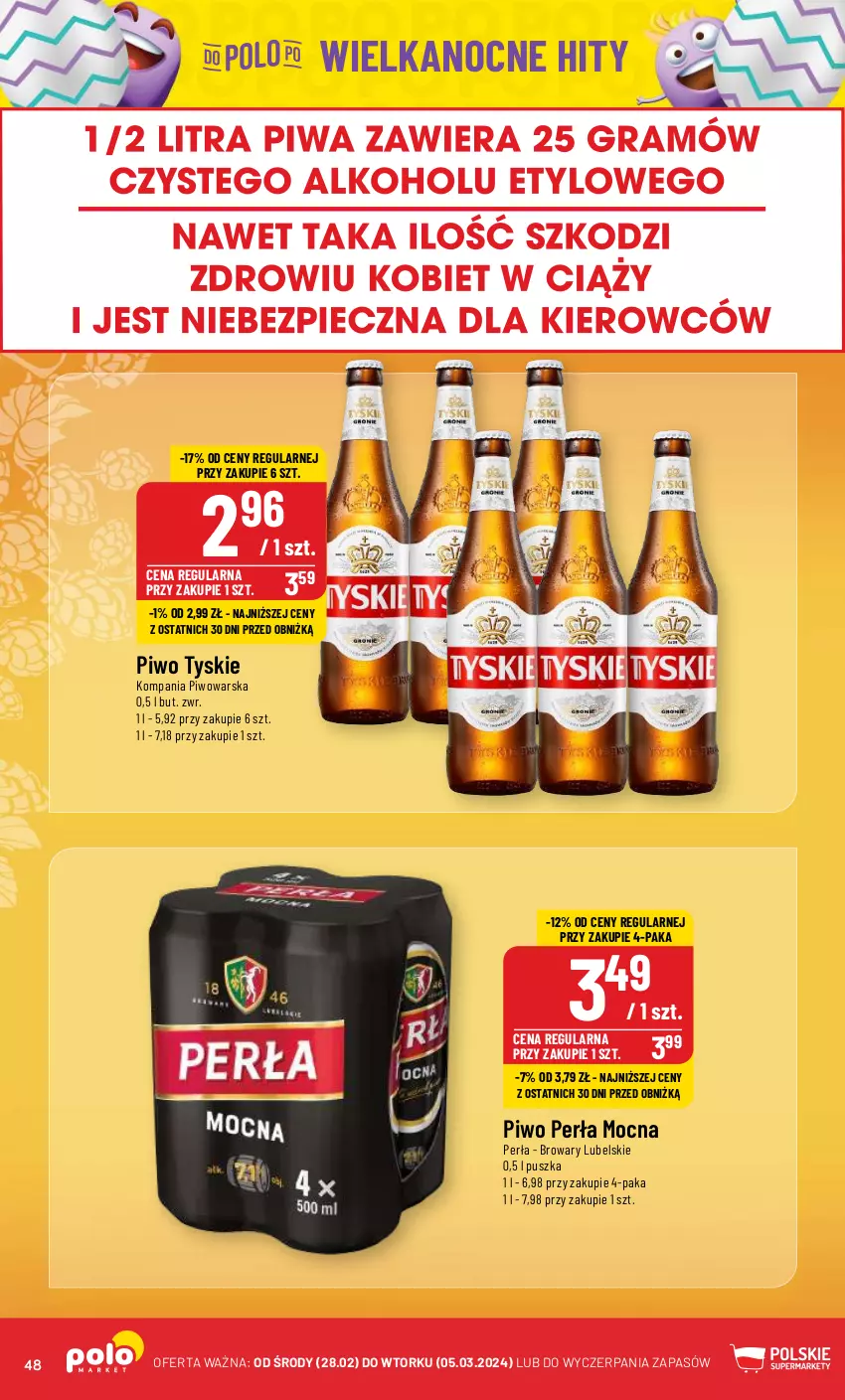 Gazetka promocyjna PoloMarket - Gazetka pomocyjna - ważna 28.02 do 05.03.2024 - strona 48 - produkty: Perła, Piwo, Tyskie