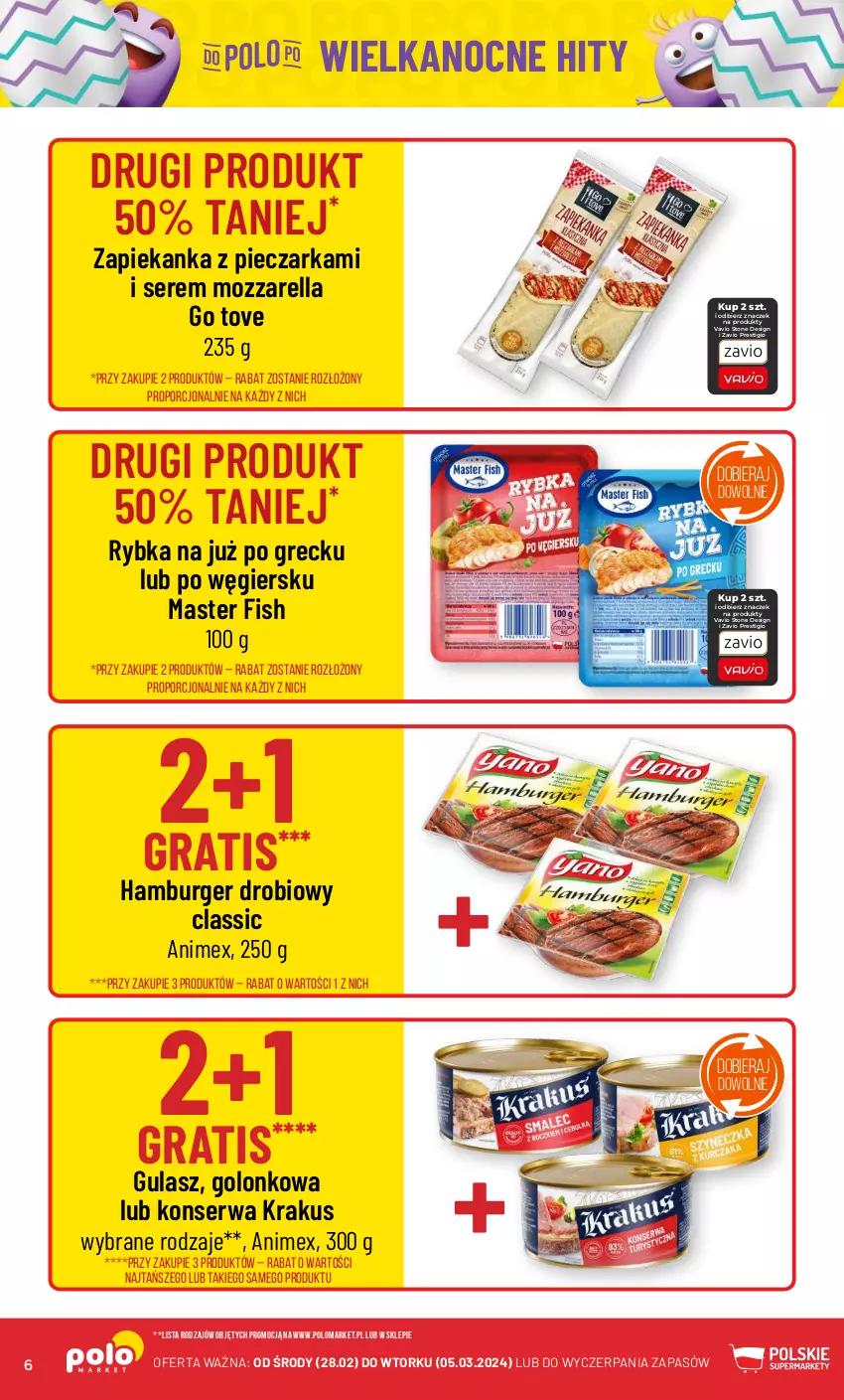 Gazetka promocyjna PoloMarket - Gazetka pomocyjna - ważna 28.02 do 05.03.2024 - strona 6 - produkty: Burger, Gra, Hamburger, Krakus, Mozzarella, Piec, Pieczarka, Por, Ser, Zapiekanka