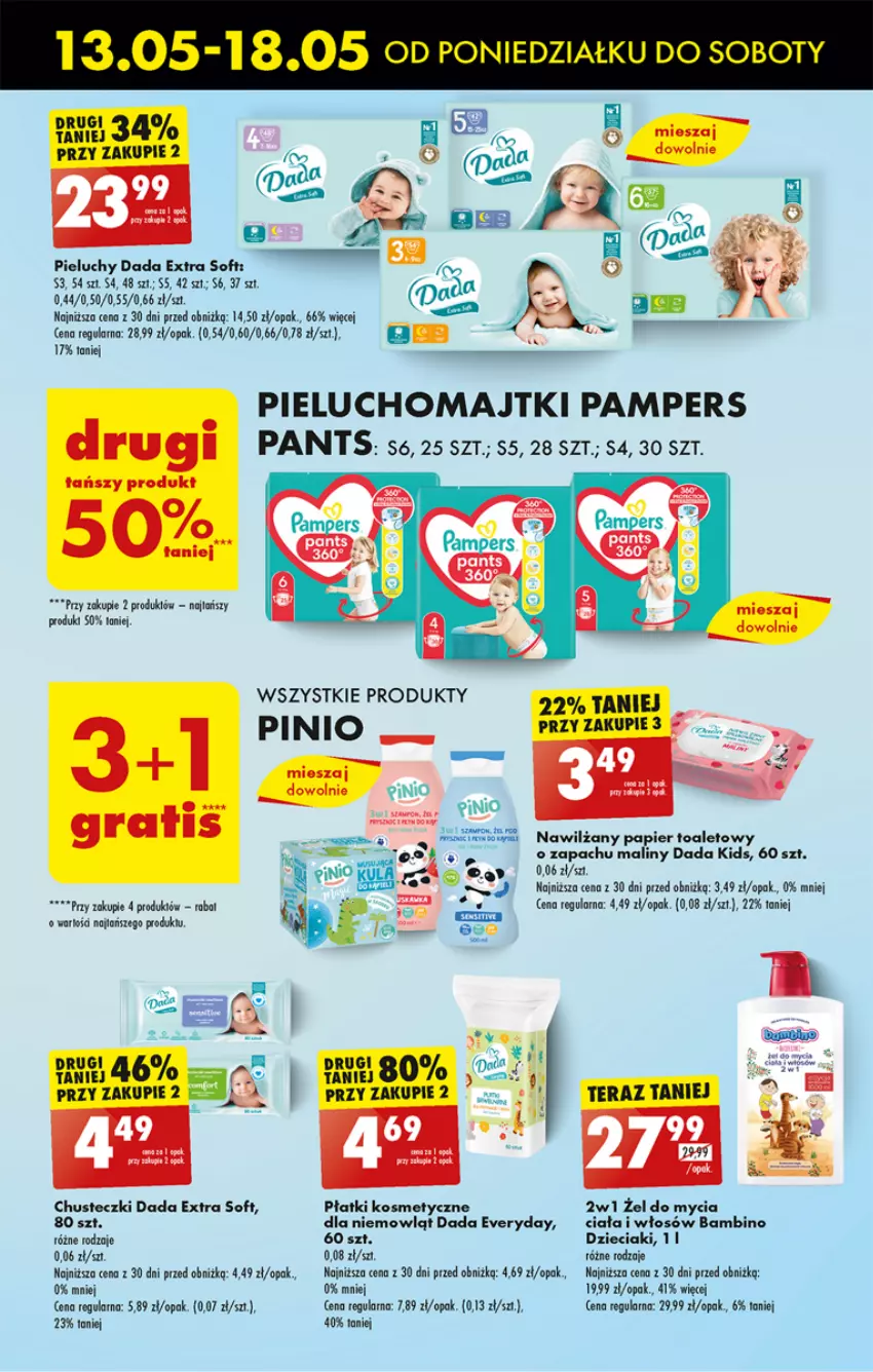 Gazetka promocyjna Biedronka - Od poniedzialku - ważna 13.05 do 18.05.2024 - strona 45 - produkty: Chusteczki, Dada, Dzieci, Gin, Majtki, Maliny, Pampers, Papier, Papier toaletowy, Pieluchomajtki, Pieluchy, Płatki kosmetyczne, Toster