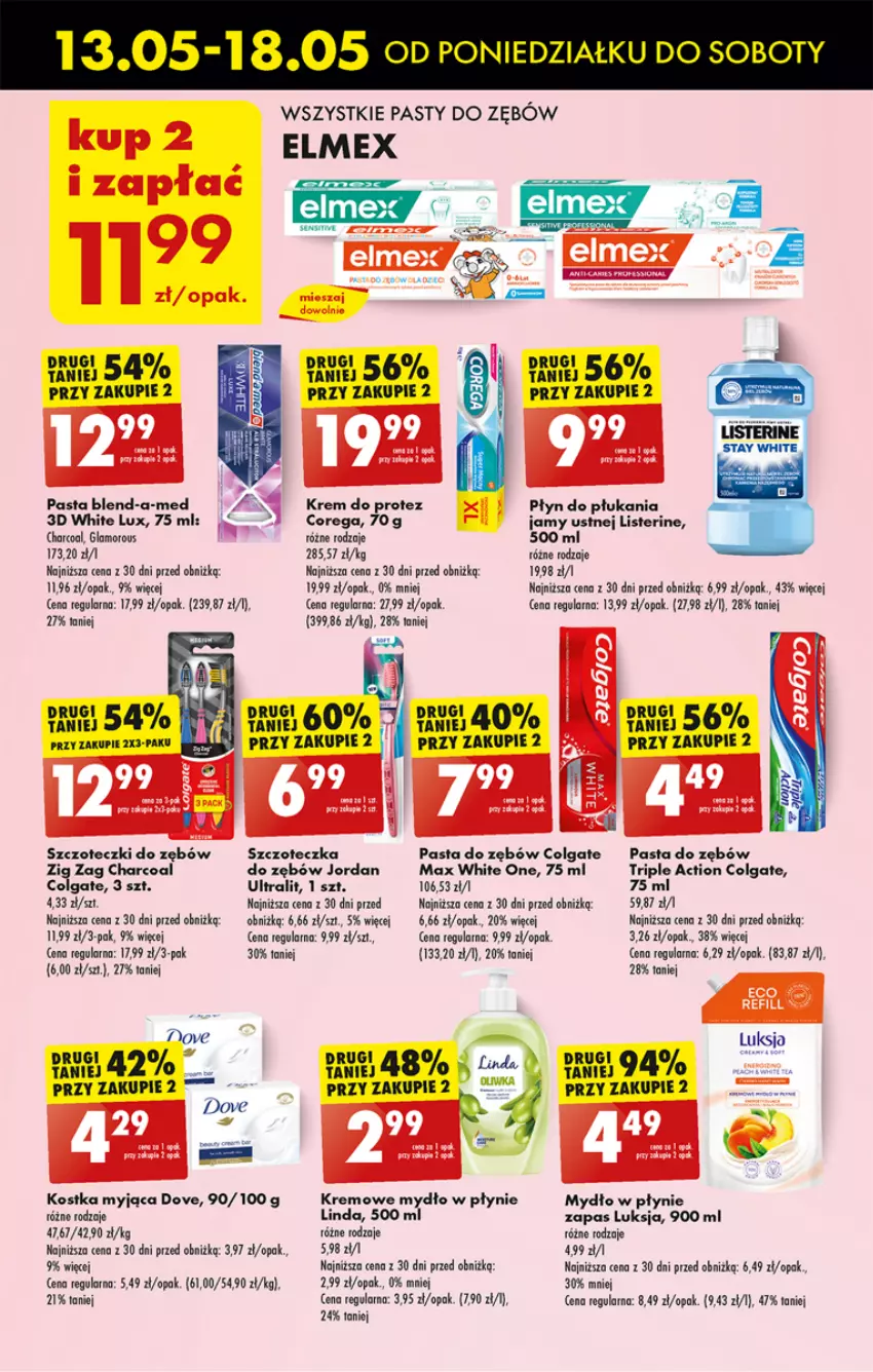 Gazetka promocyjna Biedronka - Od poniedzialku - ważna 13.05 do 18.05.2024 - strona 49 - produkty: Blend-a-Med, Colgate, Corega, Dove, Elmex, Kostka myjąca, LG, Listerine, Luksja, Mydło, Mydło w płynie, Pasta do zębów, Szczoteczka, Szczoteczka do zębów