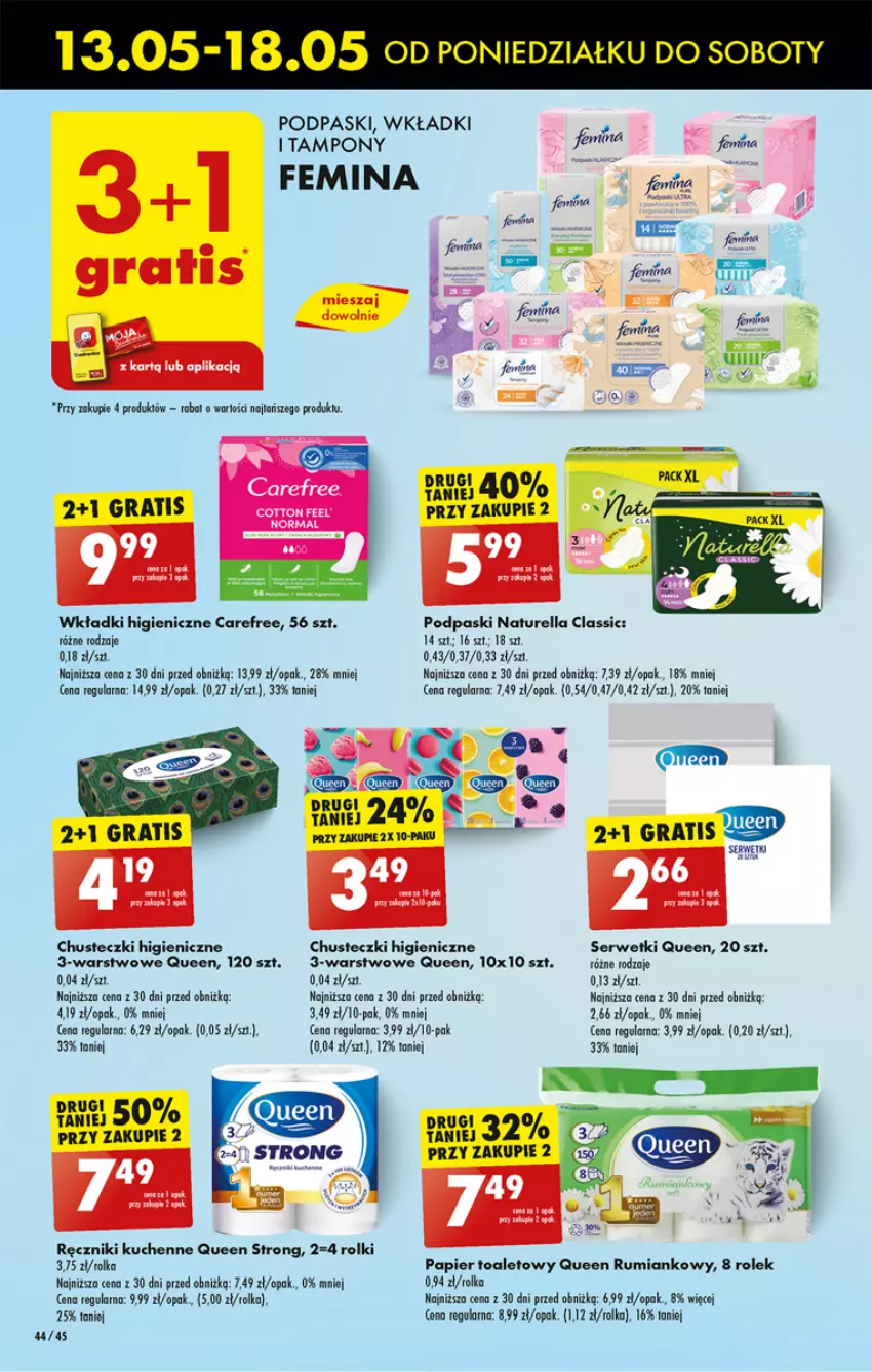 Gazetka promocyjna Biedronka - Od poniedzialku - ważna 13.05 do 18.05.2024 - strona 50 - produkty: Carefree, Chusteczki, Fa, Gra, Kije, Naturell, Naturella, Papier, Papier toaletowy, Podpaski, Ręcznik, Rolki, Rum, Ser, Serwetki, Tampony, Wkładki