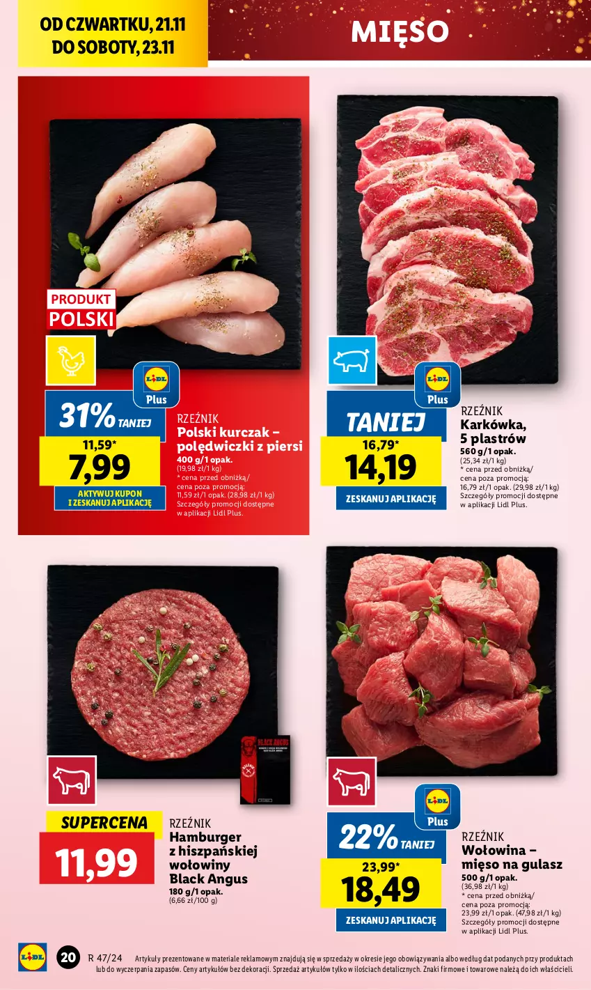 Gazetka promocyjna Lidl - GAZETKA - ważna 21.11 do 23.11.2024 - strona 22 - produkty: Burger, Hamburger, Kurczak, Lack, Mięso, Mięso na gulasz, Wołowina