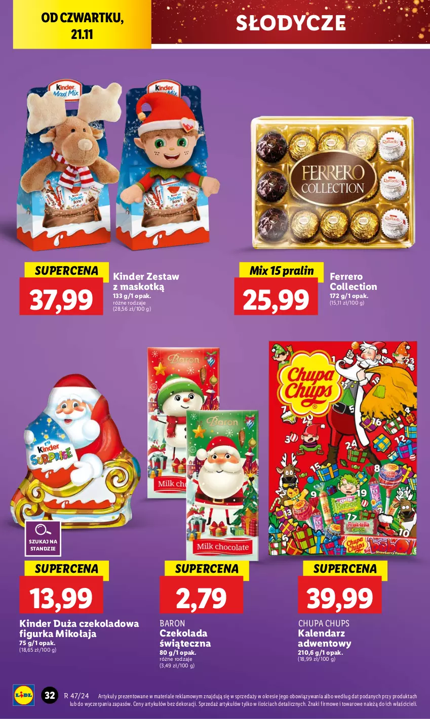 Gazetka promocyjna Lidl - GAZETKA - ważna 21.11 do 23.11.2024 - strona 34 - produkty: Chupa Chups, Czekolada, Ferrero, Kalendarz, Kalendarz adwentowy, Kinder