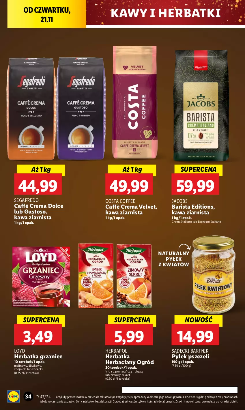 Gazetka promocyjna Lidl - GAZETKA - ważna 21.11 do 23.11.2024 - strona 38 - produkty: Herbapol, Imbir, Jacobs, Kawa, Kawa ziarnista, Kret, Loyd, Ogród, Segafredo, Torebka, Velvet