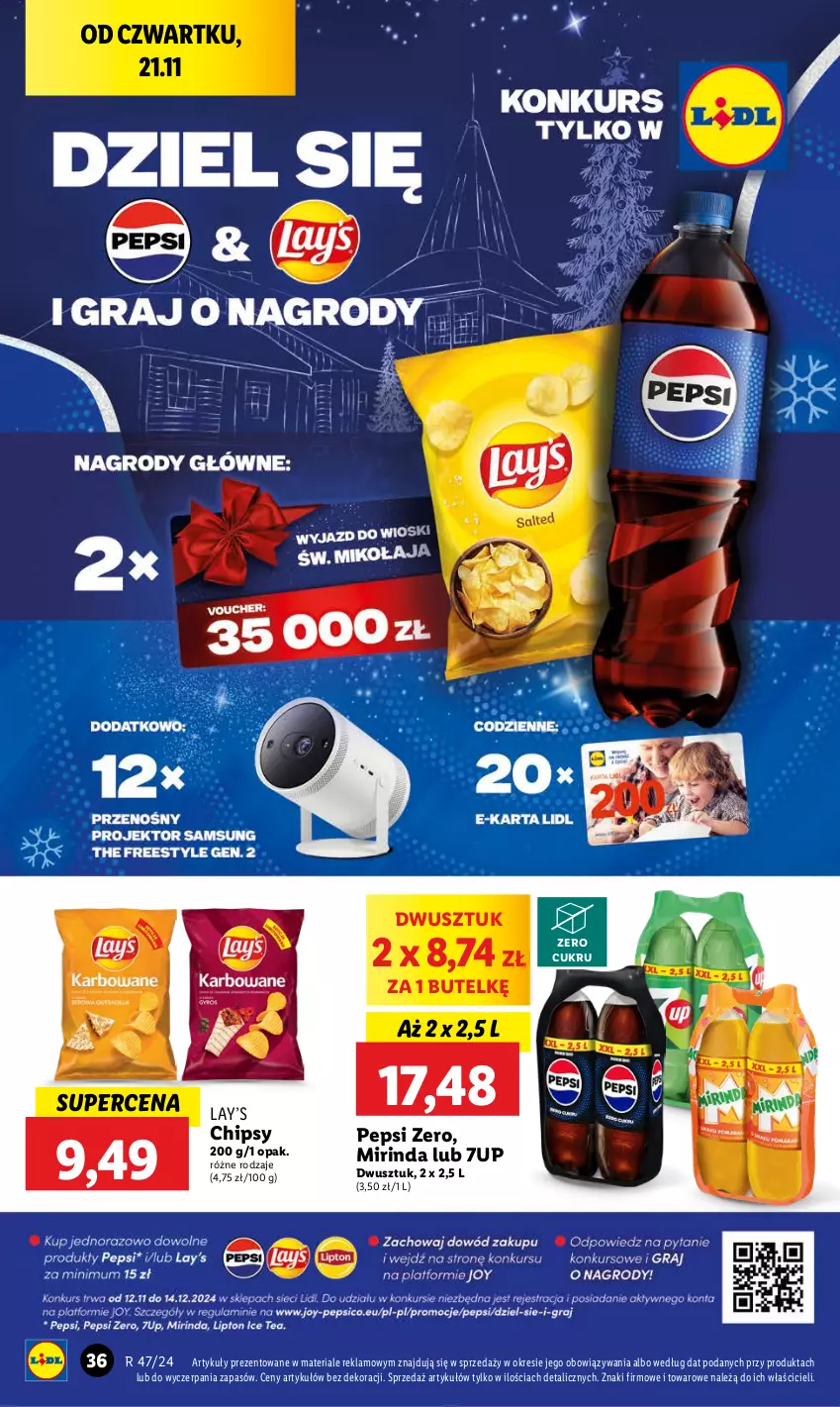 Gazetka promocyjna Lidl - GAZETKA - ważna 21.11 do 23.11.2024 - strona 40 - produkty: 7up, Chipsy, Lay’s, Mirinda, Pepsi