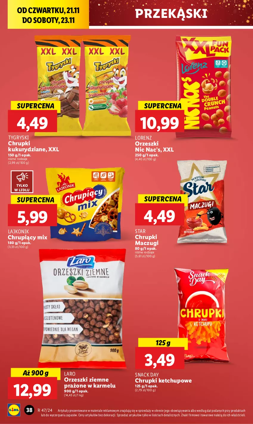 Gazetka promocyjna Lidl - GAZETKA - ważna 21.11 do 23.11.2024 - strona 44 - produkty: Chrupki, Gry, Ketchup, Lajkonik, Lorenz, Orzeszki, Orzeszki ziemne