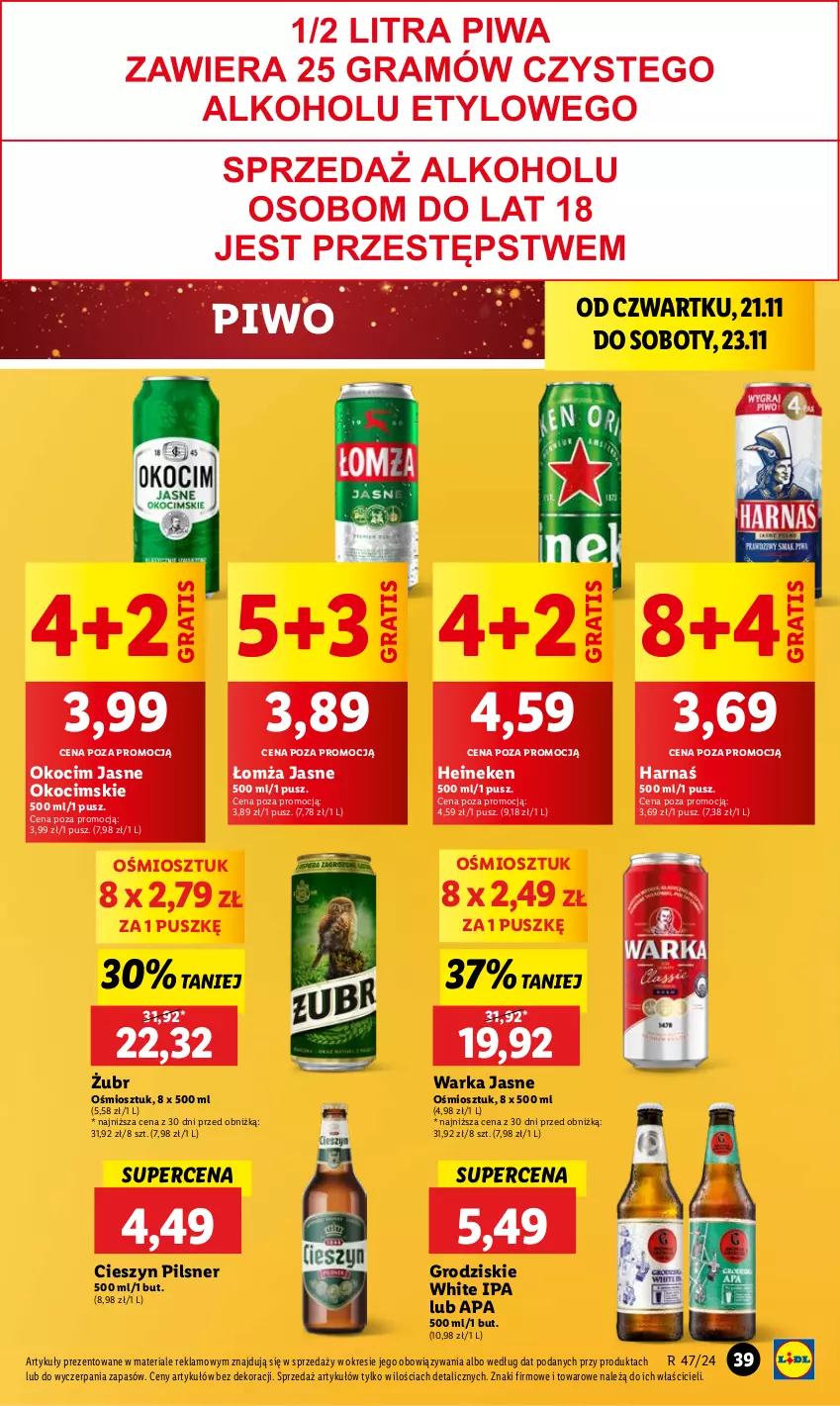 Gazetka promocyjna Lidl - GAZETKA - ważna 21.11 do 23.11.2024 - strona 45 - produkty: Gra, Harnaś, Heineken, Koc, Okocim, Piwo, Warka