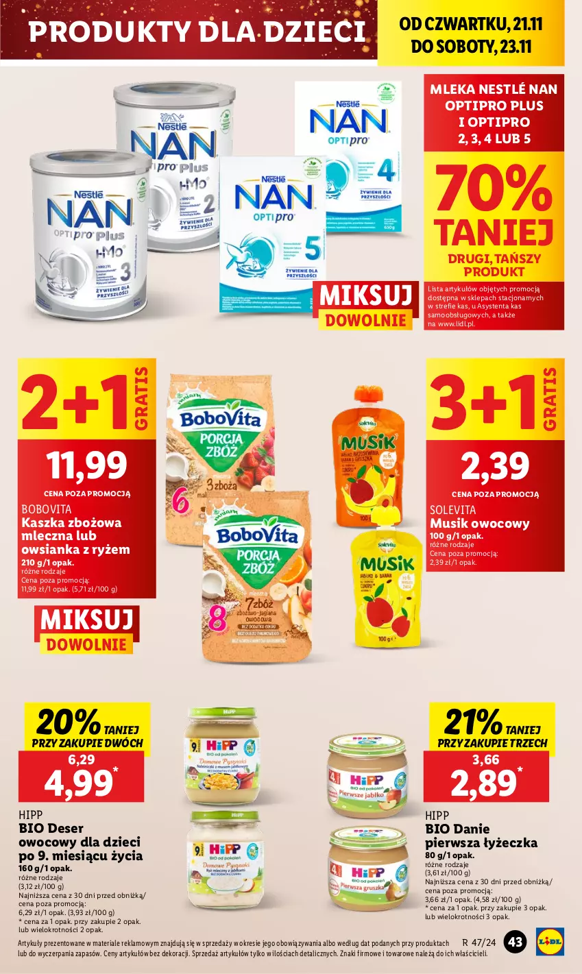 Gazetka promocyjna Lidl - GAZETKA - ważna 21.11 do 23.11.2024 - strona 49 - produkty: BoboVita, Deser, Deser owocowy, Dzieci, Gra, HiPP, Mus, NAN Optipro, Nestlé, Owsianka, Ryż, Ser