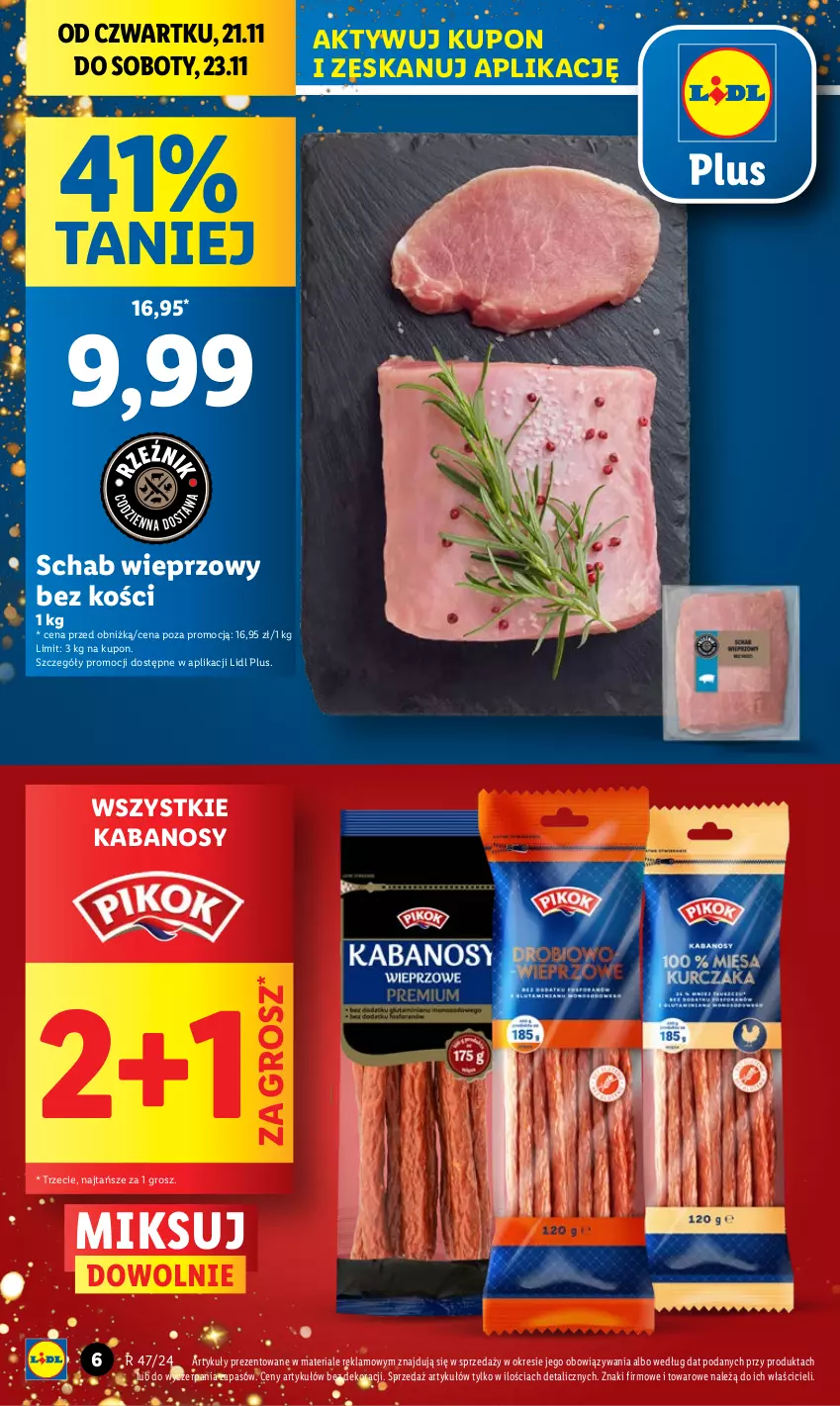 Gazetka promocyjna Lidl - GAZETKA - ważna 21.11 do 23.11.2024 - strona 6 - produkty: Kabanos, Schab wieprzowy