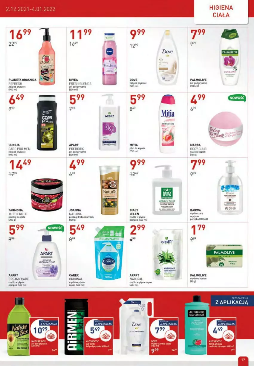 Gazetka promocyjna Drogerie Jawa - ważna 02.12 do 04.01.2021 - strona 17 - produkty: Biały Jeleń, Body, Dove, Fa, Gin, Gra, Joanna, Luksja, Mydło, Mydło w płynie, Nivea, Palmolive, Peeling, Pompka, Ryż, Sito