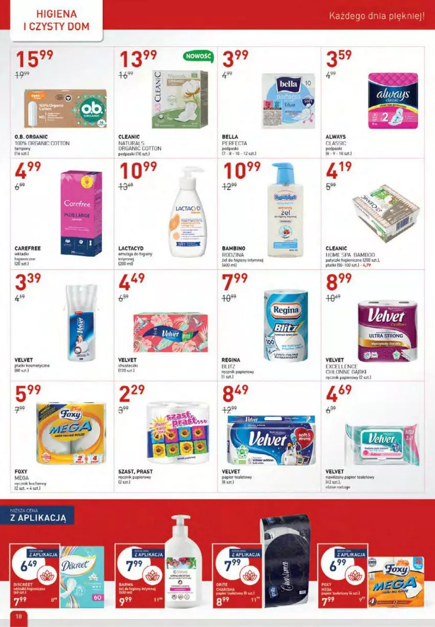 Gazetka promocyjna Drogerie Jawa - ważna 02.12 do 04.01.2021 - strona 18 - produkty: Always, Bell, Bella, Carefree, Cleanic, Foxy, Gin, Koc, Lactacyd, LG, NBA, Papier, Perfecta, Podpaski, Ręcznik, Velvet