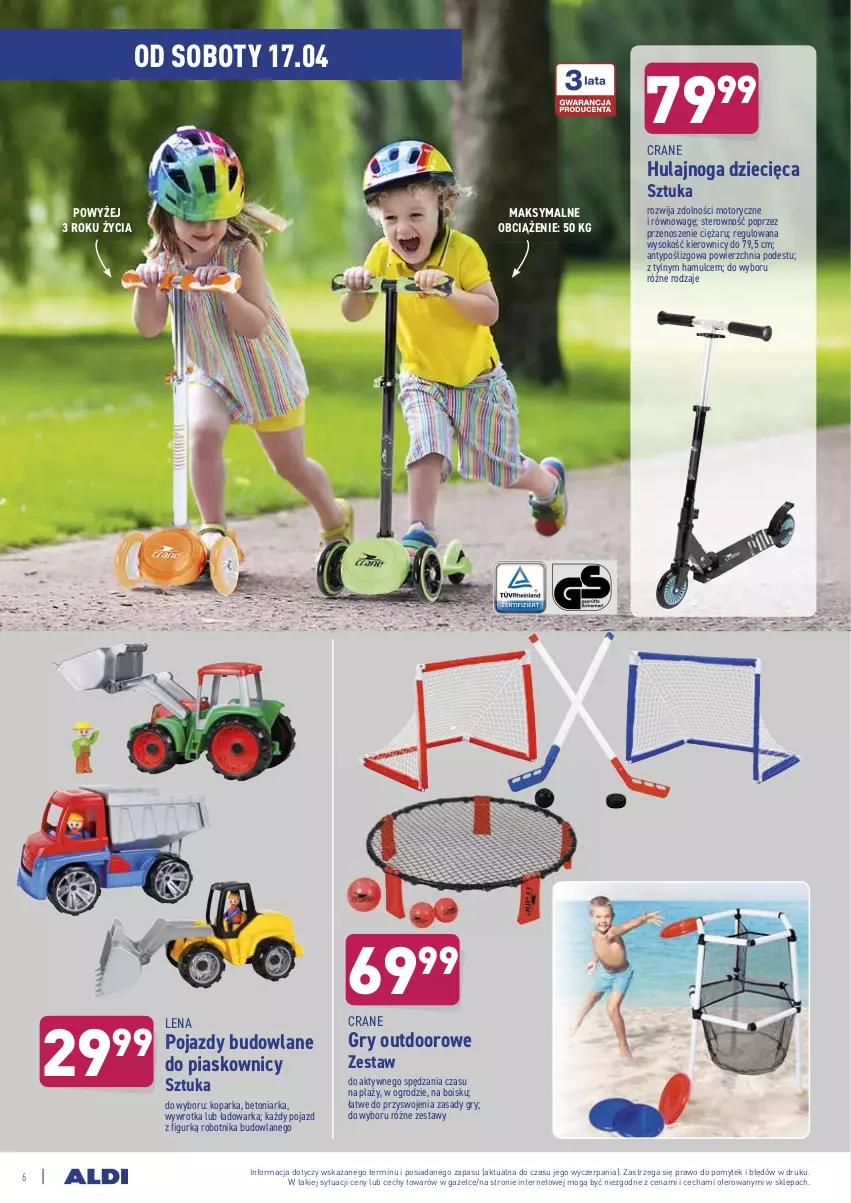 Gazetka promocyjna Aldi - ważna 14.04 do 17.04.2021 - strona 6 - produkty: Dzieci, Gry, Hulajnoga, Parka, Pojazd, Pojazdy budowlane, Robot, Sok, Warka, Wywrotka