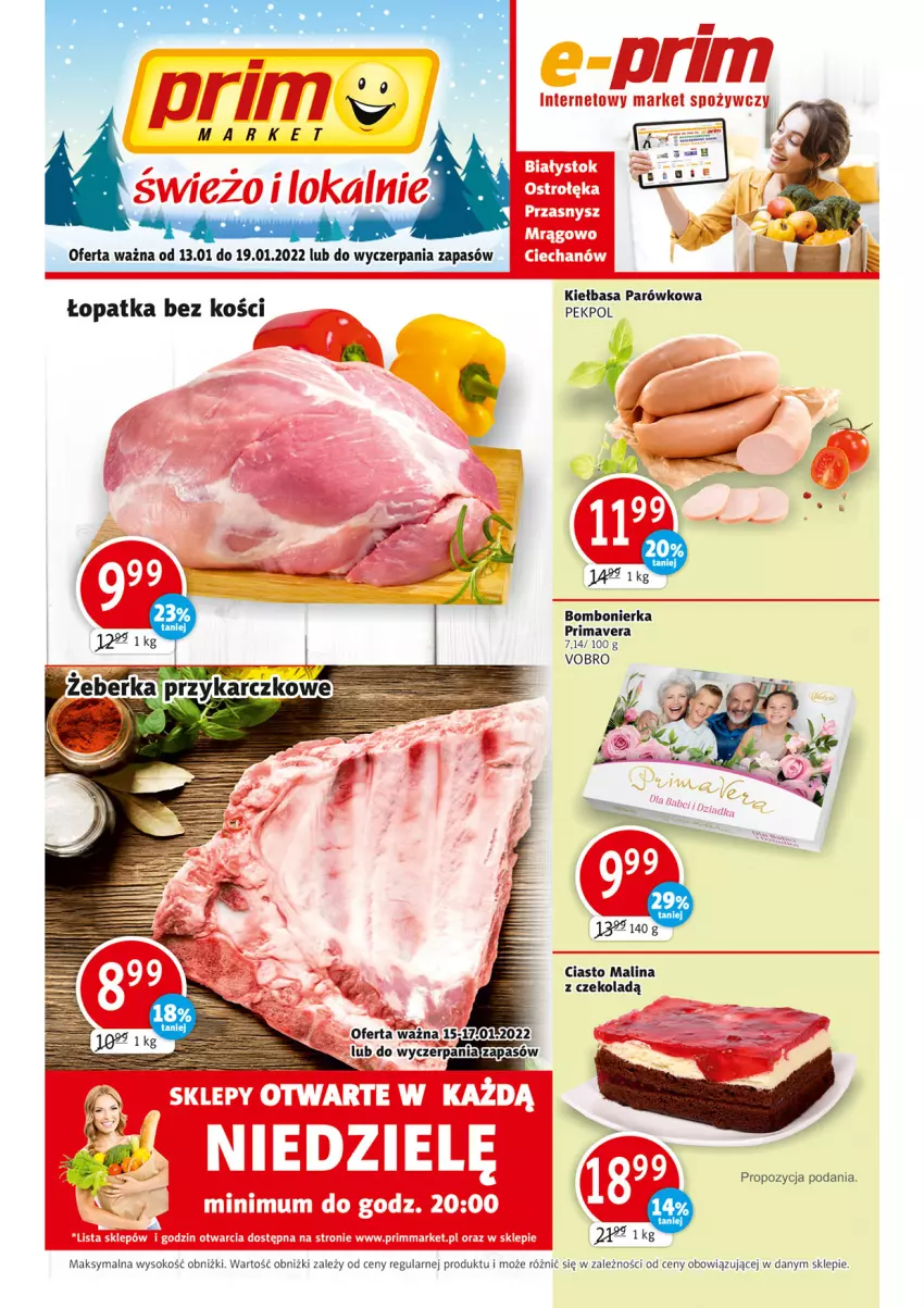 Gazetka promocyjna Prim Market - Gazetka - ważna 13.01 do 19.01.2022 - strona 1 - produkty: Kiełbasa, Pekpol, Prima, Primavera, Sok