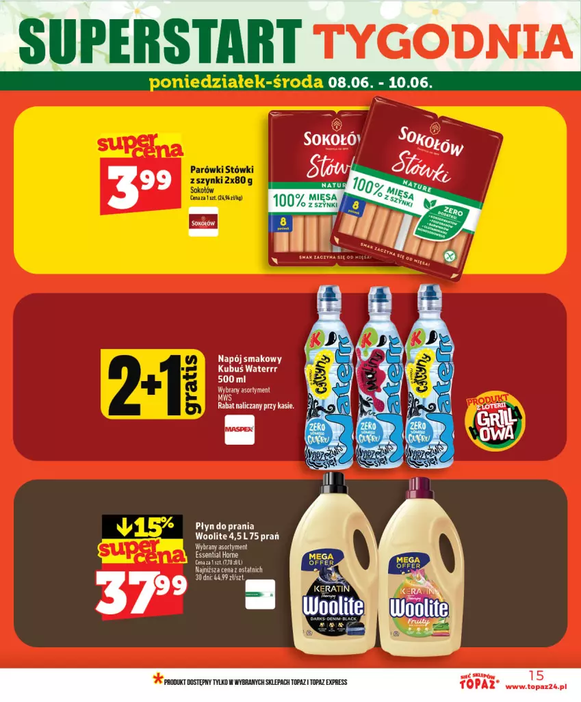 Gazetka promocyjna Topaz - Gazetka - ważna 03.06 do 10.06.2026 - strona 15 - produkty: Kubuś, Kubuś Waterrr, Napój, Płyn do prania, Top, Woolite