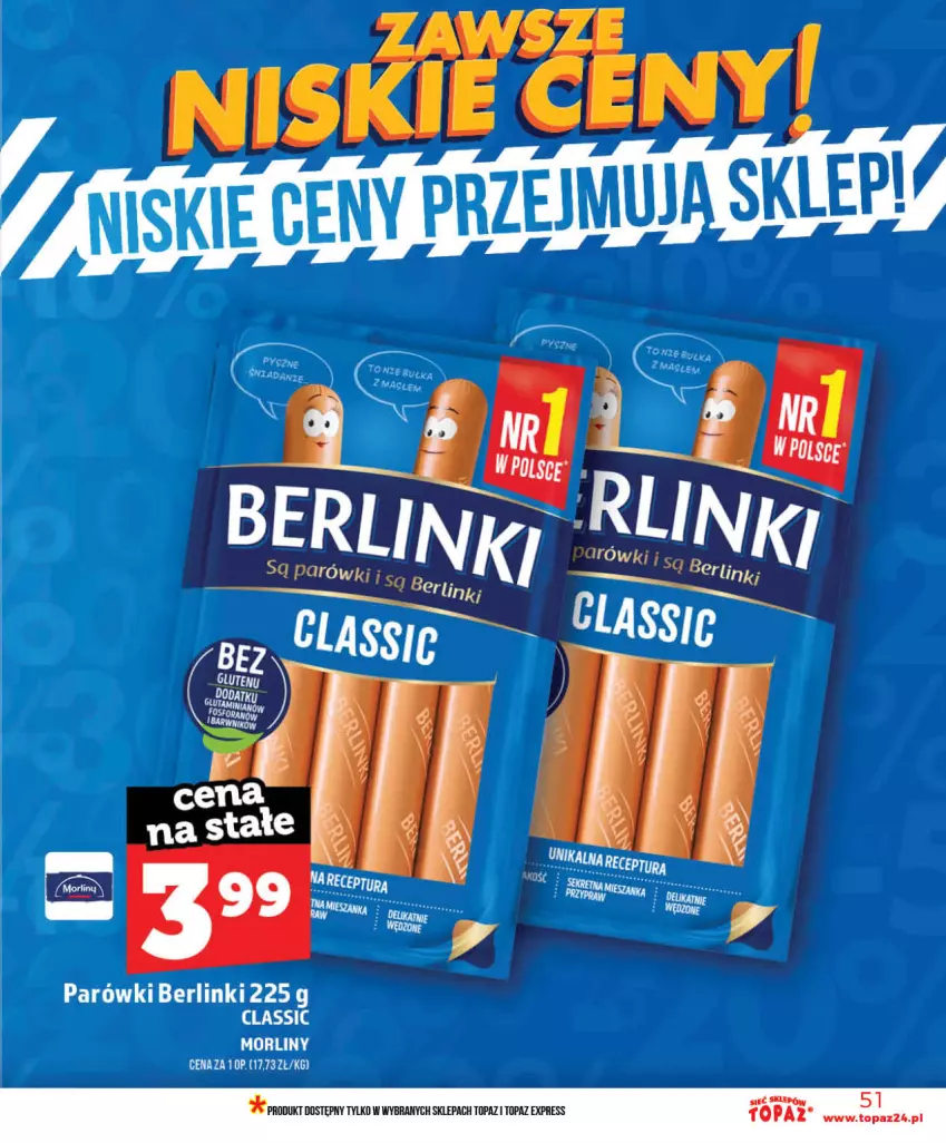Gazetka promocyjna Topaz - Gazetka - ważna 03.06 do 10.06.2026 - strona 51 - produkty: Berlinki, Parówki, Top