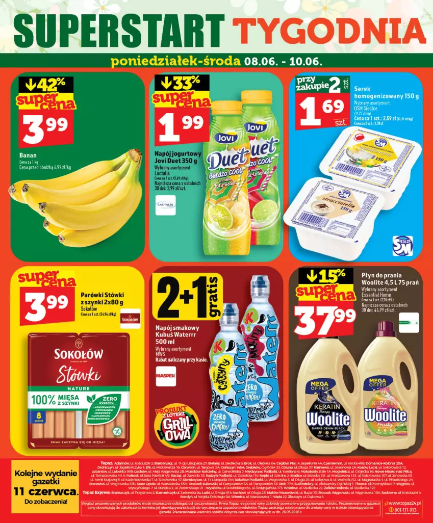Gazetka promocyjna Topaz - Gazetka - ważna 03.06 do 10.06.2026 - strona 80 - produkty: Olej, Parówki, Płyn do prania, Ser, Serek, Serek homogenizowany, Sok, Sokołów, Woolite
