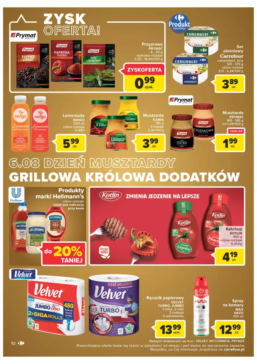 Gazetka promocyjna Carrefour - Gazetka Market - ważna 02.08 do 13.08.2022 - strona 10 - produkty: Brie, Camembert, Gin, Grill, Kamis, Ketchup, Koc, Kotlin, Lemoniada, LG, Mus, Musztarda, Półka, Prymat, Rolki, Ser, Velvet