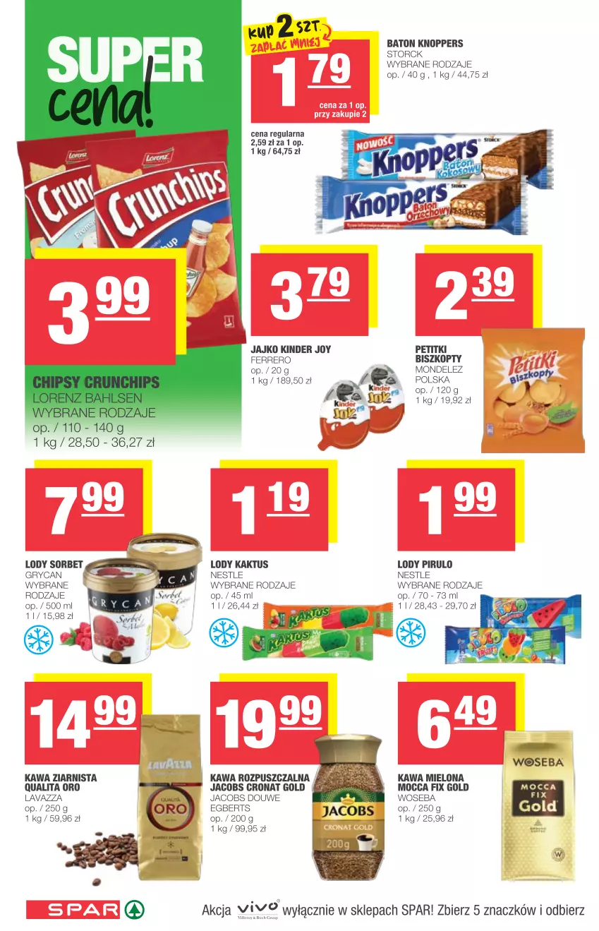 Gazetka promocyjna Spar - Spar - ważna 21.07 do 27.07.2021 - strona 6 - produkty: Baton, Biszkopty, Ferrero, Gry, Jacobs, Kaktus, Kawa, Kawa mielona, Kawa rozpuszczalna, Kawa ziarnista, Kinder, Knoppers, Lavazza, Lody, Mocca Fix Gold, Woseba