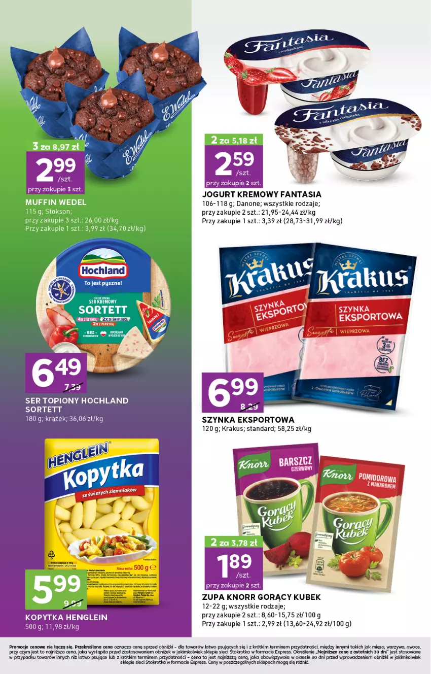 Gazetka promocyjna Stokrotka - Stokrotka Express - ważna 11.07 do 17.07.2024 - strona 2 - produkty: Danone, Fa, Fanta, Hochland, Jogurt, Knorr, Kopytka, Krakus, Kubek, Mięso, Owoce, Por, Ser, Ser topiony, Sport, Szynka, Top, Warzywa, Zupa