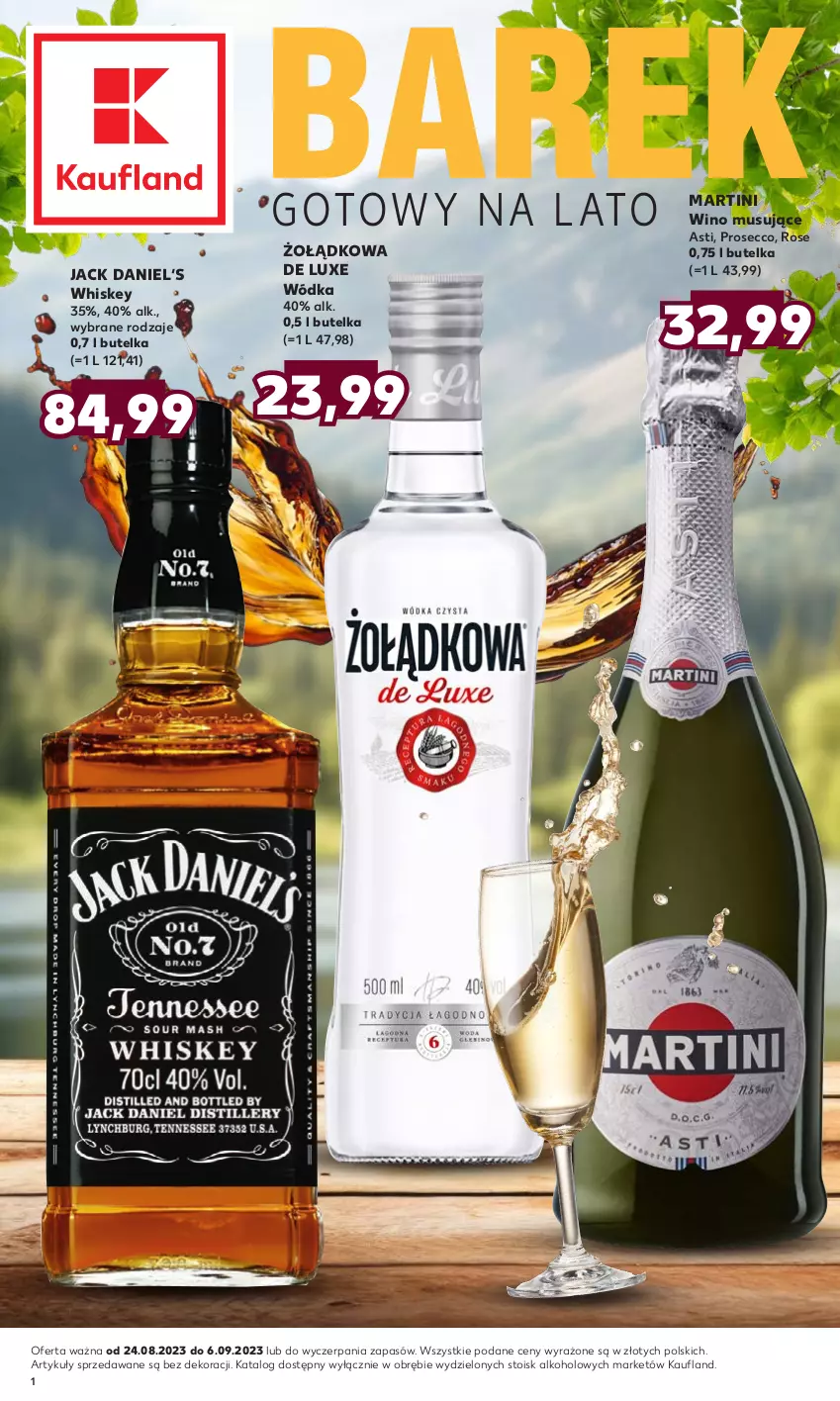 Gazetka promocyjna Kaufland - Barek Kauflandu - ważna 24.08 do 06.09.2023 - strona 1 - produkty: Martini, Mus, Prosecco, Whiskey, Wino, Wino musujące, Wódka