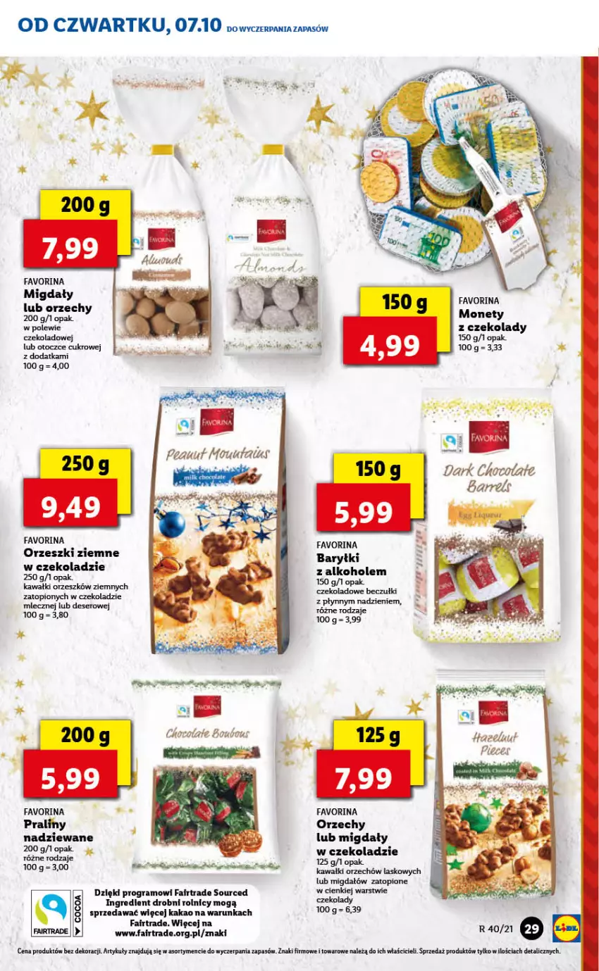 Gazetka promocyjna Lidl - GAZETKA - ważna 07.10 do 10.10.2021 - strona 29 - produkty: Baryłki, Deser, Fa, Gra, Kakao, Kawa, Migdały, Orzeszki, Orzeszki ziemne, Piec, Praliny, Ser, Top