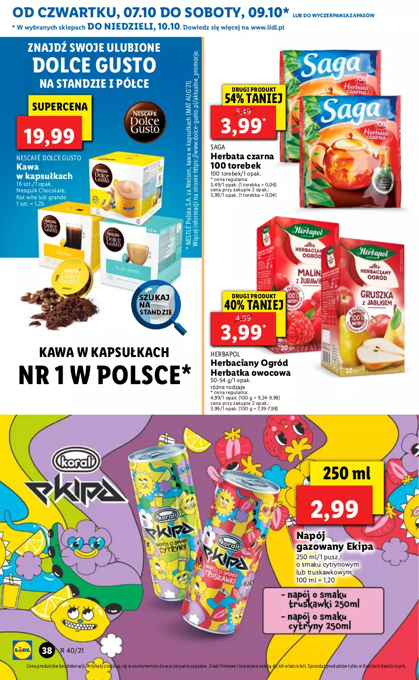 Gazetka promocyjna Lidl - GAZETKA - ważna 07.10 do 10.10.2021 - strona 39 - produkty: Dolce Gusto, Gra, Herbapol, Herbata, Herbata czarna, Kawa, Napój, Napój gazowany, Nescafé, Nesquik, Nestlé, Ogród, Saga, Torebka