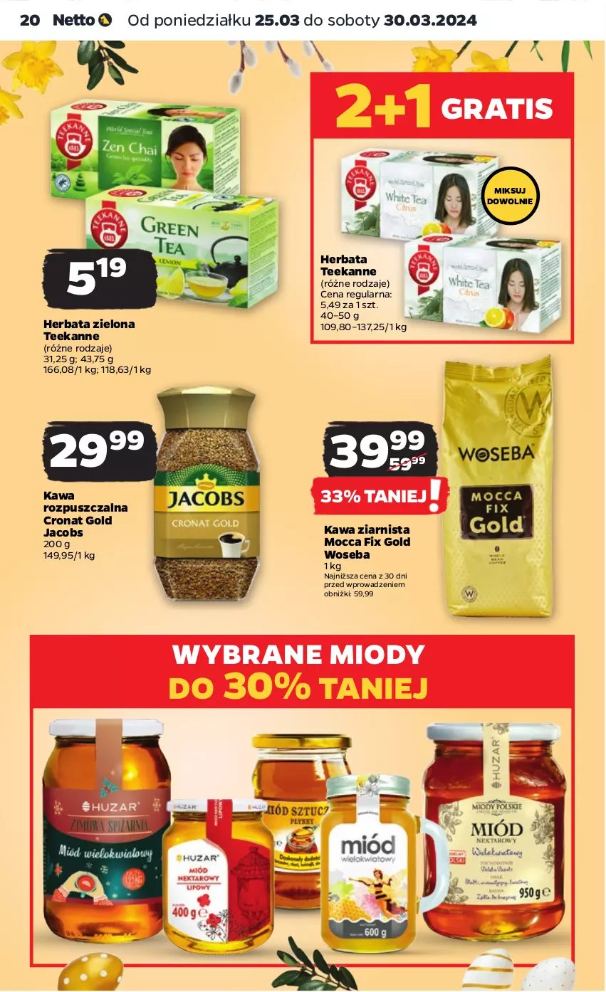 Gazetka promocyjna Netto - Artykuły spożywcze - ważna 25.03 do 30.03.2024 - strona 20 - produkty: Gra, Herbata, Jacobs, Kawa, Kawa rozpuszczalna, Kawa ziarnista, Mocca Fix Gold, Teekanne, Woseba