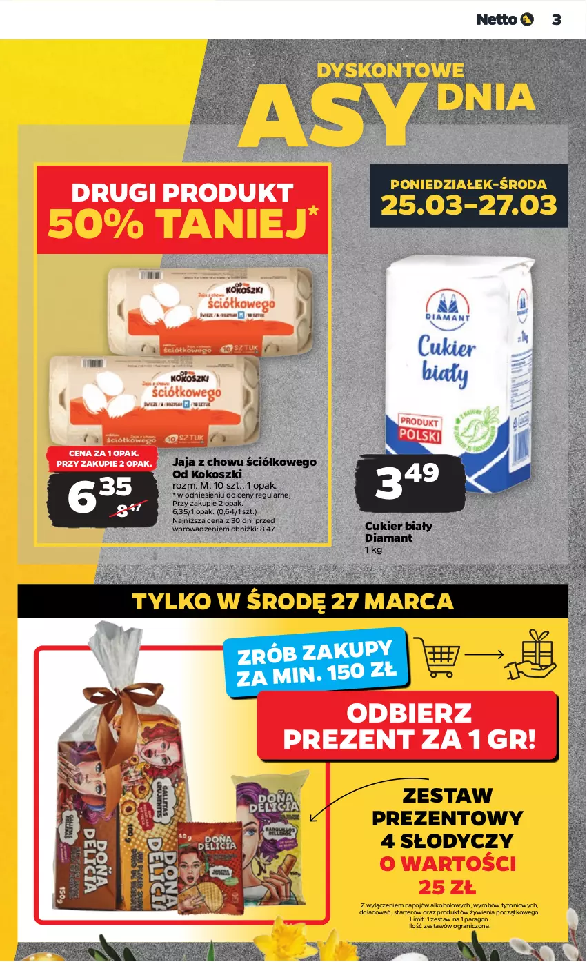 Gazetka promocyjna Netto - Artykuły spożywcze - ważna 25.03 do 30.03.2024 - strona 3 - produkty: Cukier, Diamant, Gra, Jaja, Kokos, Kosz, Zestaw prezentowy