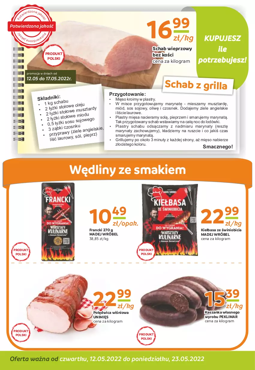 Gazetka promocyjna Gama - Gazetka Gama - ważna 23.05.2022 do 12.05.2023 - strona 2 - produkty: BIC, Czosnek, Gra, Grill, Kasza, Kaszanka, Kiełbasa, Laur, Madej Wróbel, Mięso, Miód, Mus, Nuty, Pieprz, Polędwica, Schab wieprzowy, Sos, Sos sojowy, Ziele angielskie