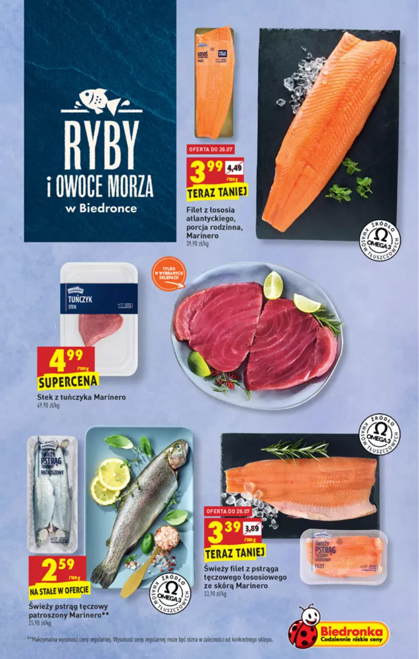 Gazetka promocyjna Biedronka - ważna 26.07 do 31.07.2021 - strona 19 - produkty: Dron, Filet z pstrąga, Kret, Por, Pstrąg, Pstrąg tęczowy, Sok, Sos, Stek, Tera, Tuńczyk