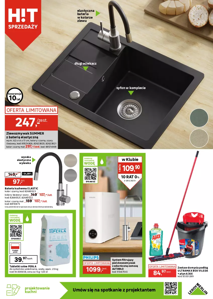 Gazetka promocyjna Leroy Merlin - Gazetka Leroy Merlin - ważna 02.12 do 26.12.2025 - strona 15 - produkty: Ajax, Bateria, Bateria kuchenna, KOBO, Korpusy, Kuchnia, Meble, Ociekacz, Okap, Perła, Rama, Sok, Syfon, Szafka, Tablet, Vileda, Zlew, Zlewozmywak