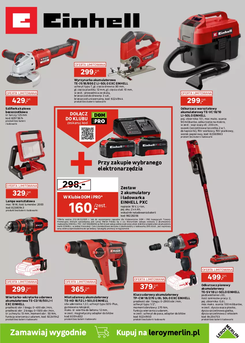 Gazetka promocyjna Leroy Merlin - Gazetka Leroy Merlin - ważna 02.12 do 26.12.2025 - strona 31 - produkty: Akumulator, Bateria, Bosch, Einhell, Fa, Klucz udarowy, Lampa, Młot, Młot udarowy, Młotowiertarka, Odkurzacz, Odkurzacz warsztatowy, Papier, Szczotka, Szlifierka, Szlifierka kątowa, Tarka, Tran, Warka, Wiertarka, Wkręt, Wkrętarka, Wyrzynarka, Zestaw narzędzi
