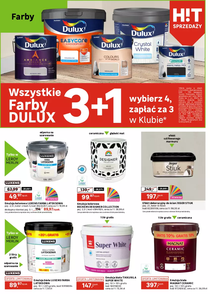 Gazetka promocyjna Leroy Merlin - Gazetka Leroy Merlin - ważna 02.12 do 26.12.2025 - strona 32 - produkty: Beckers, Ceresit, Dulux, Emulsja, Fa, Farba lateksowa, Finish, Gładź polimerowa, Gra, Grunt, Klej, Klej elastyczny, LANA, Luxens, Magnat Ceramic, Mop, Por, Rama, Ser, Sok, Sport, Telefon, Tran, Wałek, Wylewka samopoziomująca