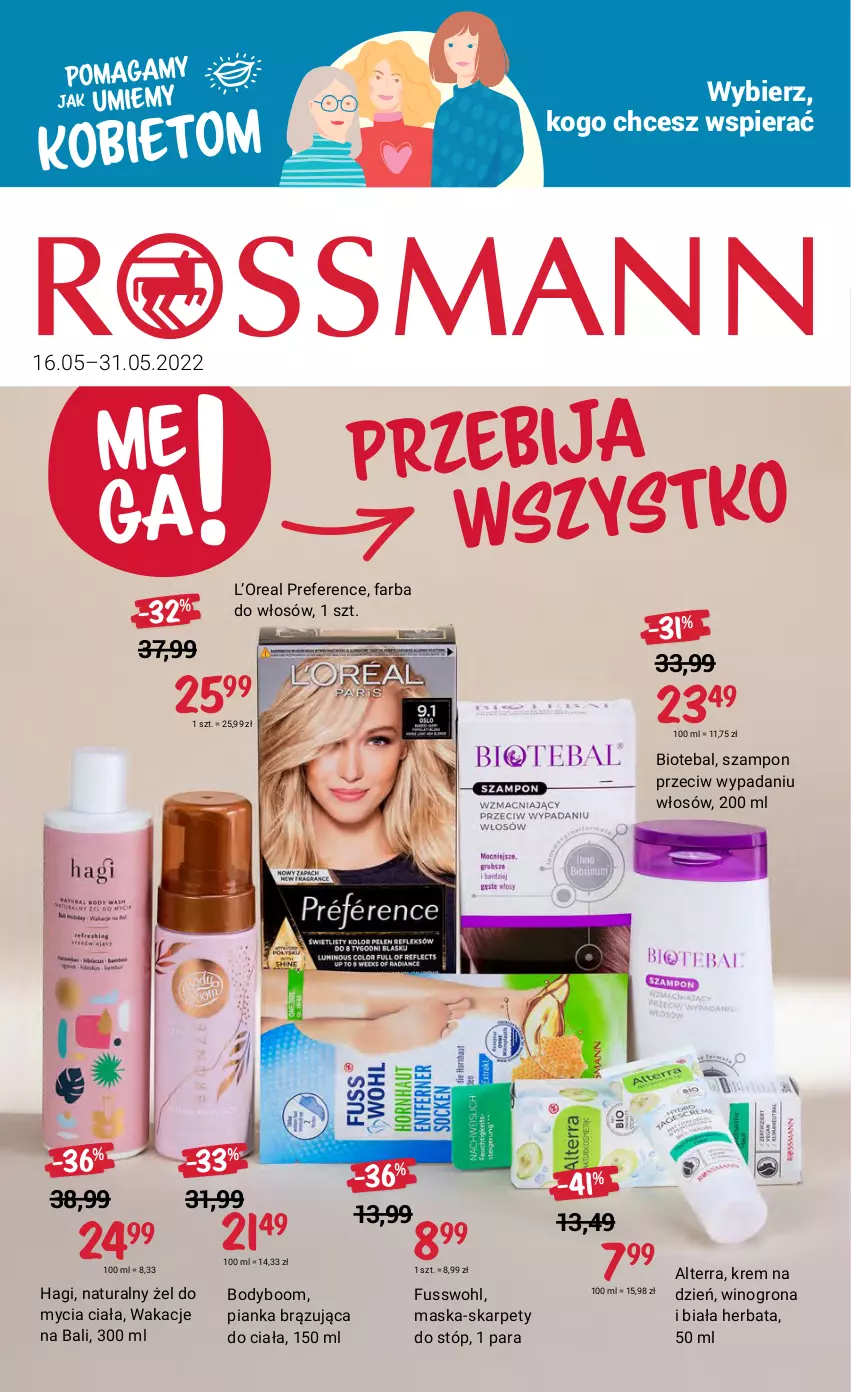 Gazetka promocyjna Rossmann - ważna 16.05 do 31.05.2022 - strona 1 - produkty: Alterra, BIOTEBAL, Body, Fa, Farba do włosów, Herbata, Karp, Krem na dzień, Maska, Szampon, Wino, Winogrona