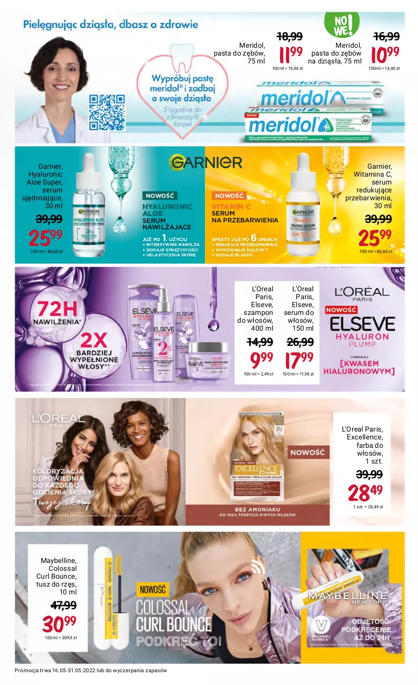 Gazetka promocyjna Rossmann - ważna 16.05 do 31.05.2022 - strona 15 - produkty: Bell, Elseve, Fa, Farba do włosów, Garnier, Maybelline, Pasta do zębów, Rum, Ser, Serum, Serum do włosów, Szampon, Tusz