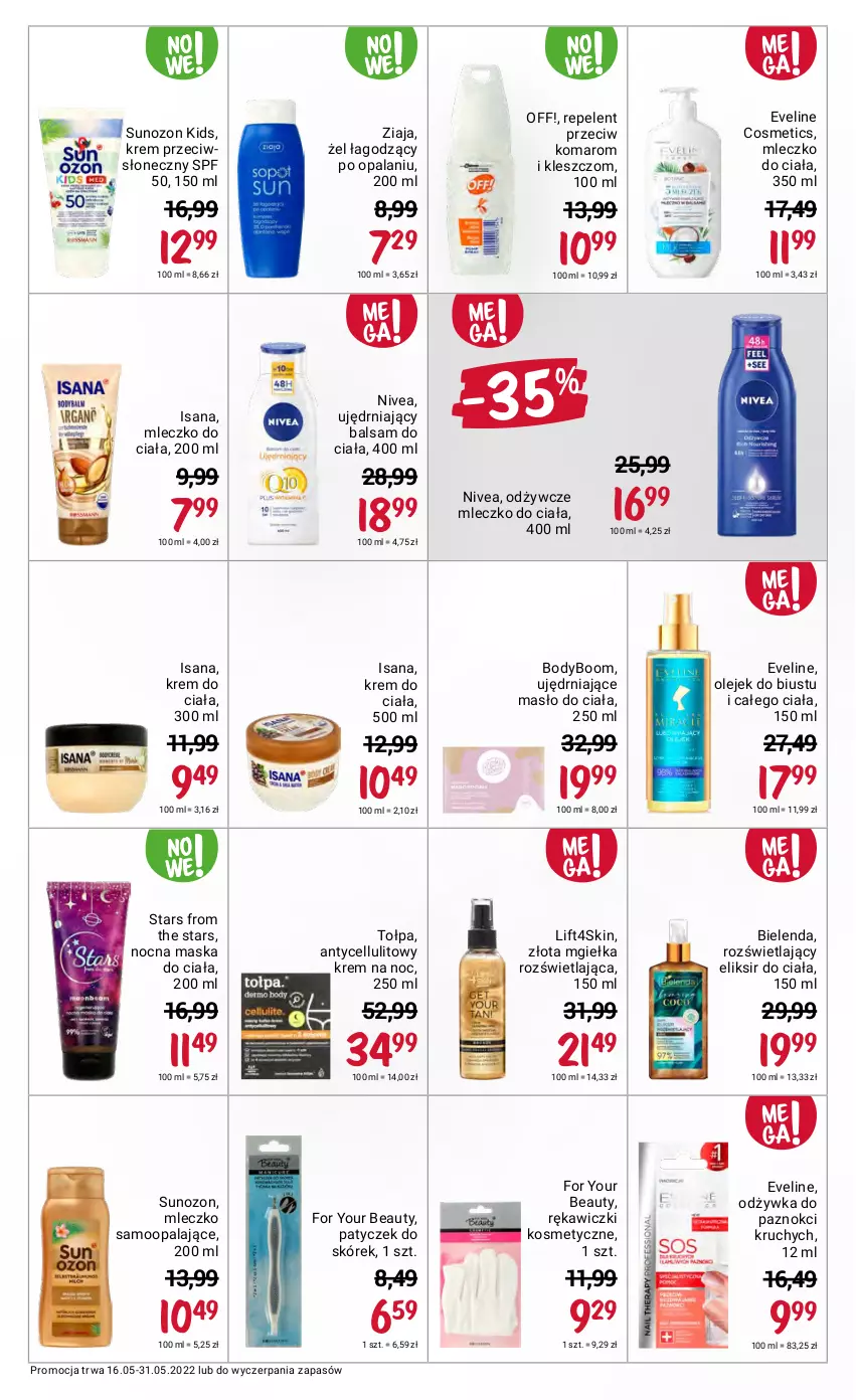 Gazetka promocyjna Rossmann - ważna 16.05 do 31.05.2022 - strona 3 - produkty: Balsam do ciała, Bielenda, Body, Eveline, For Your Beauty, Isana, Krem do ciała, Krem na noc, Maska, Masło, Masło do ciała, Mleczko, Mleczko do ciała, Nivea, Odżywka, Olej, Tołpa, Ziaja