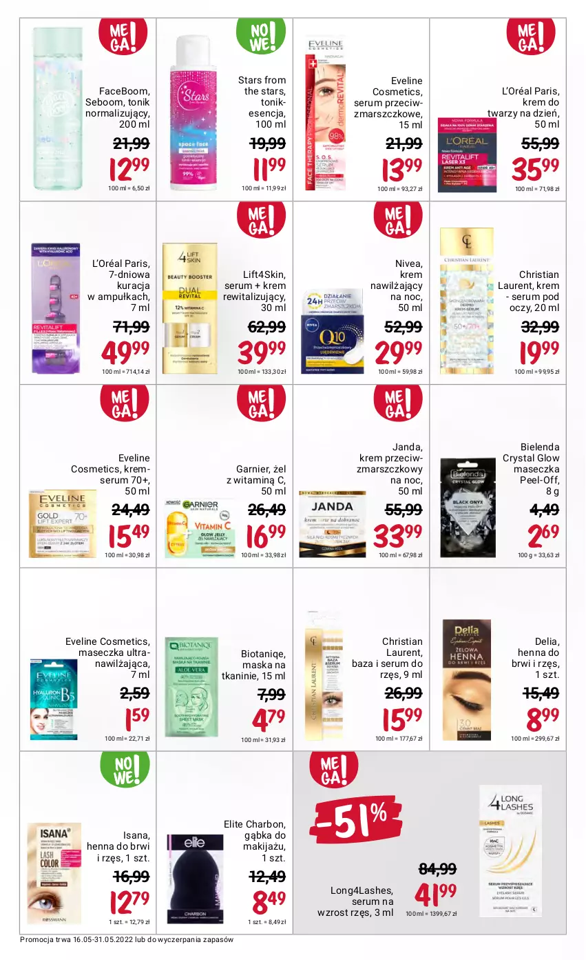 Gazetka promocyjna Rossmann - ważna 16.05 do 31.05.2022 - strona 8 - produkty: Bielenda, Eveline, Fa, Garnier, Isana, Krem do twarzy, Krem nawilżający, Krem przeciwzmarszczkowy, L’Oréal, Laur, Makijaż, Mars, Maska, Nike, Nivea, Rum, Ser, Serum, Serum pod oczy, Tonik, Tran